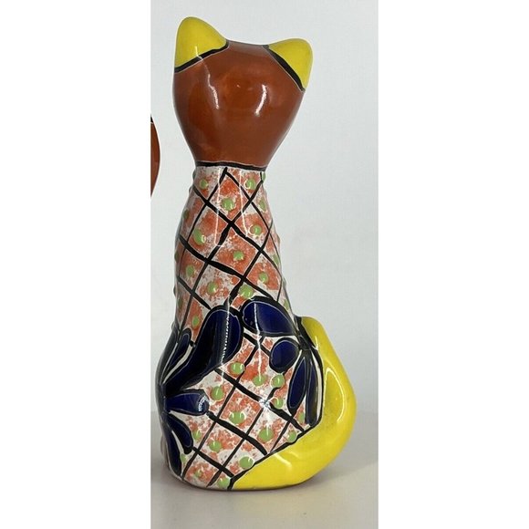 Mexican Red Clay Tabby Cat Figure Hand Painted Pottery Folk Art 7 In Tall - Picture 3 of 7